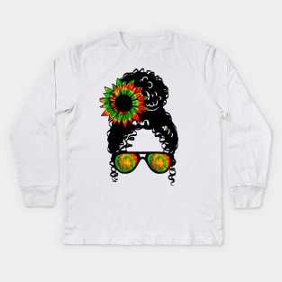 Awesome Suneflower Messy Bun Juneteenth Celebrate 1865 June 19th Kids Long Sleeve T-Shirt